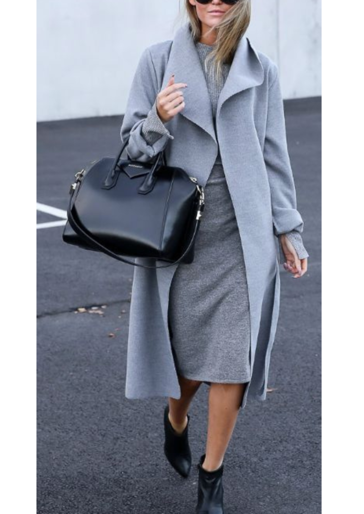 chic minimalist outfit- gray-coat-gray-dress