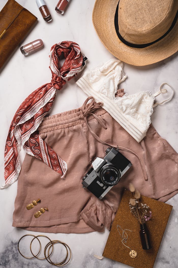 Flat Lay of a Woman's Clothes and Accessories